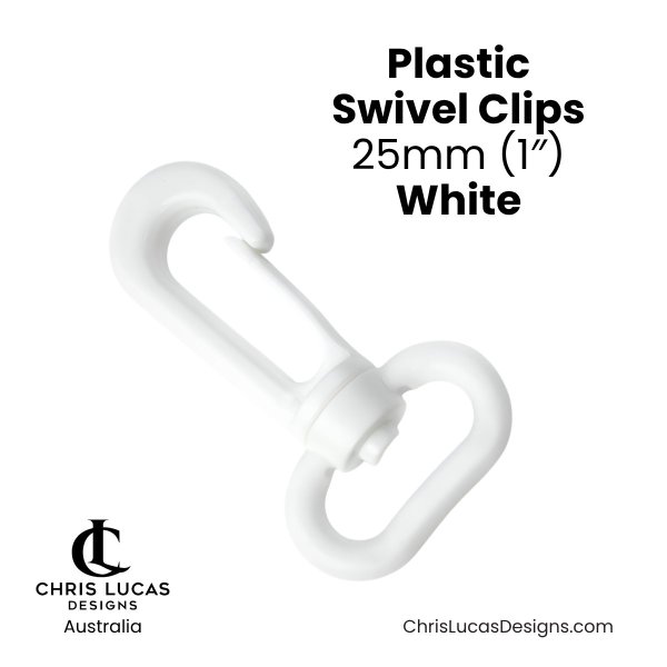 Plastic Swivel Clips 25mm White from Chris Lucas Designs Australia