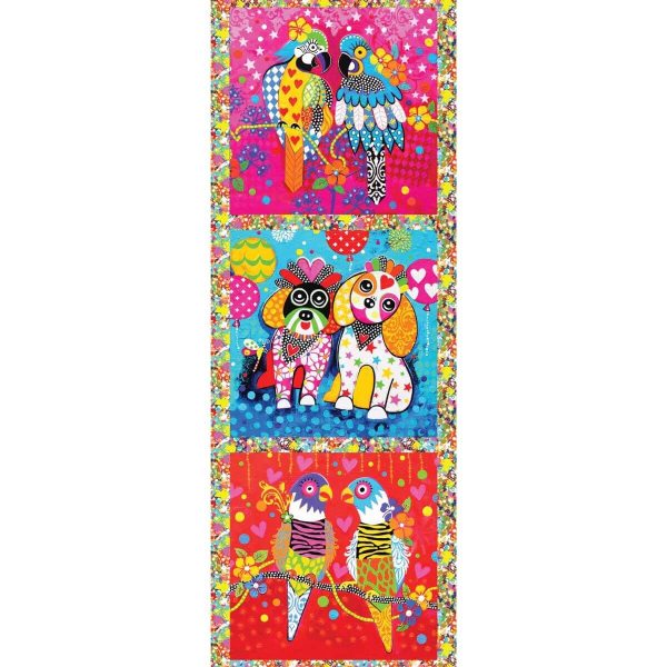 Devonstone Smile Style Macaw Dogs Parrots tri panel quilting cotton fabric by Donna Sharam