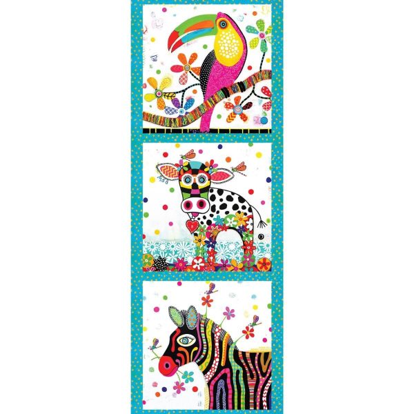 Devonstone Smile Style Toucan Cow Zebra tri panel quilting cotton fabric by Donna Sharam at Chris Lucas Designs Australia