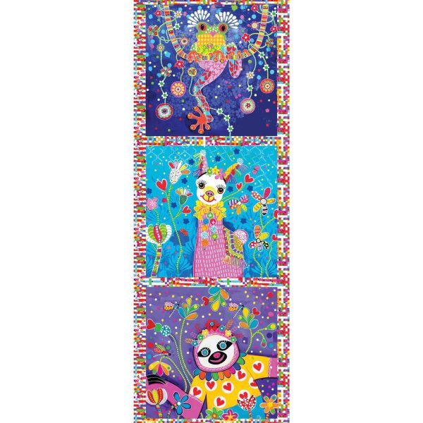 Devonstone Smile Style Frog Llama Sloth tri panel quilting cotton fabric by Donna Sharam