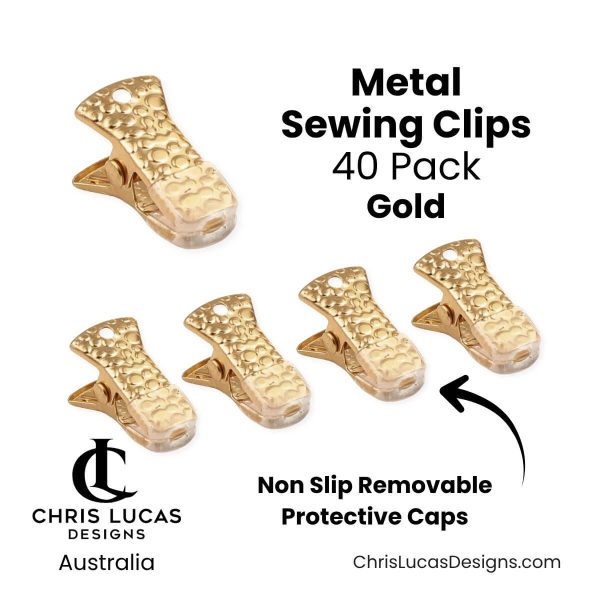 Metal Sewing Clips 40 Pack Gold with removable rubber protective tips for bag making Chris Lucas Designs Australia