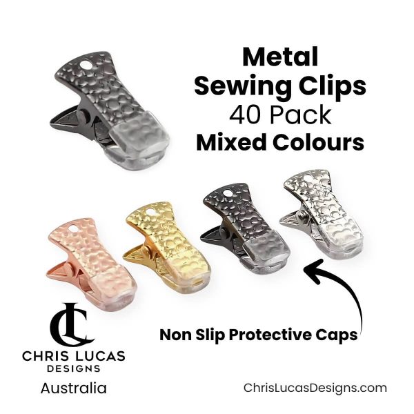 Metal Sewing Clips 40 Pack Mixed Metal Colours with removable rubber protective tips for bag making Chris Lucas Designs Australia