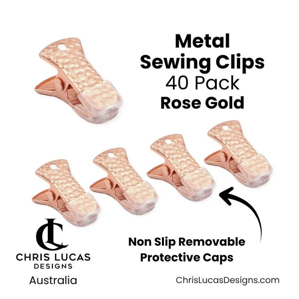Metal Sewing Clips 40 Pack Rose Gold with removable rubber protective tips for bag making Chris Lucas Designs Australia