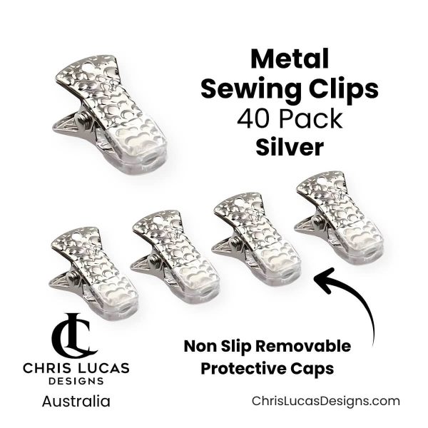 Metal Sewing Clips 40 Pack Silver with removable rubber protective tips for bag making Chris Lucas Designs Australia