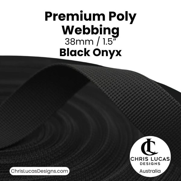 Black Onyx Premium Poly Webbing 38mm for bag making straps, Chris Lucas Designs Australia