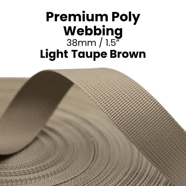 Light Taupe Brown Premium Poly Webbing 38mm for bag straps and handles at Chris Lucas Designs Australia