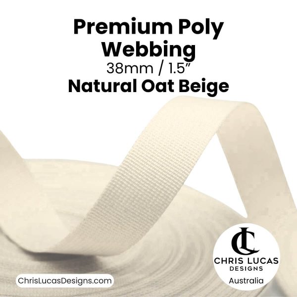 Natural Oat Beige Premium Poly Webbing 38mm for bag making straps, Chris Lucas Designs Australia